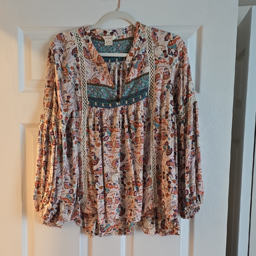 Sundance Orange and Pink Flutter Sleeve Blouse